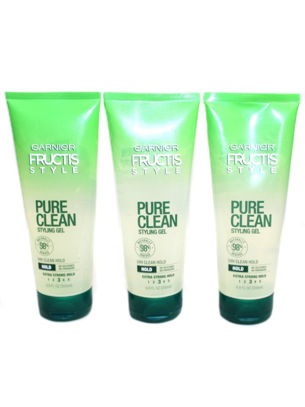 Lot of 3 Garnier Fructis Style Pure Clean Styling Gel 6.8 fl. oz. Extra Strong